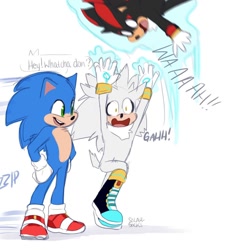 Size: 1080x1080 | Tagged: safe, artist:solar socks, shadow the hedgehog, silver the hedgehog, sonic the hedgehog, hedgehog, male, movie style