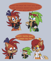 Size: 1251x1477 | Tagged: safe, artist:itoruna-the-platypus, fiona fox, scourge the hedgehog, fox, hedgehog, dialogue, female, male, scouriona, self paradox, shipping denied, straight