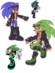 Size: 1536x2048 | Tagged: safe, artist:sleepy-za, scourge the hedgehog, sonic the hedgehog, hedgehog, anti-sonic, duo, male, males only, reference inset, self paradox, simple background, white background