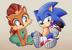 Size: 2360x1640 | Tagged: safe, artist:jadepesky, artist:yoshiyoshi700, sally acorn, sonic the hedgehog, shipping, sock puppet, sonally, younger