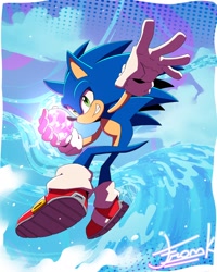 Size: 1638x2048 | Tagged: safe, artist:dash1426, sonic the hedgehog, sonic dream team, 2023, dream orb, holding something, mid-air, signature, smile, solo