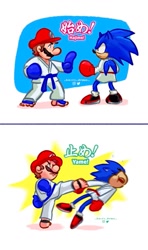 Size: 605x1024 | Tagged: safe, artist:kairy draws, sonic the hedgehog, mario