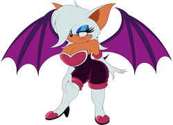 Size: 2048x1481 | Tagged: safe, artist:theteyoman, rouge the bat, 2024, busty rouge, cleavage, hair over one eye, lidded eyes, looking offscreen, one fang, simple background, smile, solo, standing, transparent background