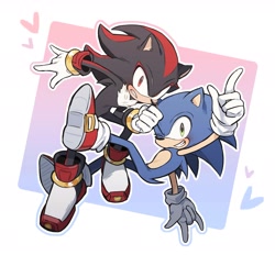 Size: 2992x2775 | Tagged: dead source, safe, artist:roastedgarlics2, shadow the hedgehog, sonic the hedgehog, heart, shadow x sonic, shipping