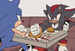 Size: 788x540 | Tagged: safe, artist:roastedgarlics2, shadow the hedgehog, sonic the hedgehog, food