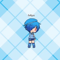 Size: 720x720 | Tagged: safe, artist:felipethehedgehod245, oc, oc:felipe the hedgehog, human, blue hair, hair over one eye, hat, hoodie, humanized, kneehighs, male, red eyes, shoes, shorts