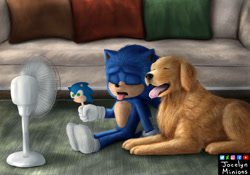 Size: 1069x748 | Tagged: safe, artist:jocelynminions, ozzy the dog, sonic the hedgehog