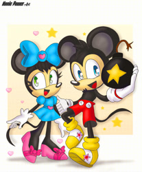 Size: 828x999 | Tagged: safe, artist:nonicpower, mickey mouse, minnie mouse, mobianified