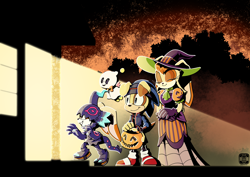 Size: 5418x3842 | Tagged: safe, artist:finimun, cheese (chao), cream the rabbit, vanilla the rabbit, ben muttski, costume, halloween