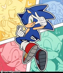 Size: 1080x1247 | Tagged: safe, artist:roastedgarlics2, sonic the hedgehog, blushing, heart, multiple views, solo