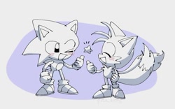 Size: 662x413 | Tagged: safe, artist:pita_b882, miles "tails" prower, sonic the hedgehog, duo, grey background, monochrome, simple background, star (symbol)