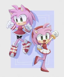 Size: 735x887 | Tagged: safe, artist:pita_b882, amy rose, arm up, mario & sonic at the olympic games, multiple views, smile, solo