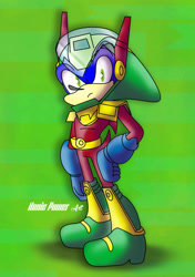 Size: 828x1177 | Tagged: safe, artist:nonicpower, sonic the hedgehog, zonic the zone cop, solo