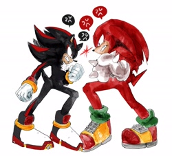 Size: 2048x1861 | Tagged: safe, artist:si9bb, knuckles the echidna, shadow the hedgehog, angry, arguement, cross popping vein, duo, simple background, speech bubble, white background