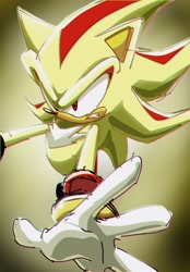 Size: 1426x2048 | Tagged: safe, artist:5d_yk5302, shadow the hedgehog, super shadow, 2024, clenched teeth, frown, gradient background, looking offscreen, solo, sonic x style, super form