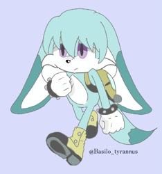 Size: 618x660 | Tagged: safe, artist:basilo_tyrannus, kit the fennec, 2024, clenched fists, cute, frown, kitabetes, looking offscreen, purple background, simple background, solo, walking