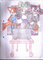 Size: 400x551 | Tagged: safe, artist:thunder-the-mouse, miles "tails" prower, shadow the hedgehog, oc, oc:thunder dark the hedgemouse, traditional media