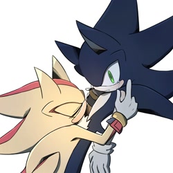 Size: 2000x2000 | Tagged: safe, artist:chilidog_16, shadow the hedgehog, sonic the hedgehog, super shadow, crying, dark form, dark sonic, duo, eyes closed, gay, shadow x sonic, shipping, simple background, sonic x, super form, tears, white background