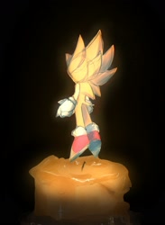 Size: 1756x2400 | Tagged: safe, artist:chilidog_16, sonic the hedgehog, super sonic, candle, from behind, solo, super form