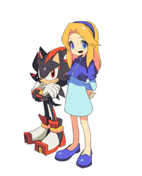 Size: 1455x1811 | Tagged: safe, artist:hadasada1, maria robotnik, shadow the hedgehog, human, 2024, arms folded, duo, simple background, standing, white background