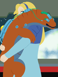 Size: 630x840 | Tagged: safe, artist:ultchimi, biolizard, maria robotnik, human, carrying them, duo, space colony ark