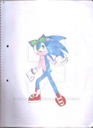 Size: 400x550 | Tagged: safe, artist:thunder-the-mouse, sonic the hedgehog, hedgehog, blue fur, gloves, green eyes, male, shoes, sonic riders