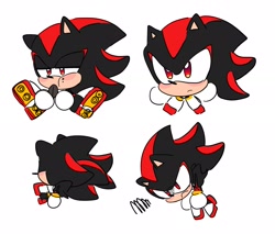 Size: 2048x1744 | Tagged: safe, artist:tamjeong_sonic, shadow the hedgehog, chibi, coffee beans, cute, eating, food, frown, multiple views, shadowbetes, simple background, white background