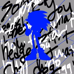 Size: 2048x2048 | Tagged: safe, artist:tamjeong_sonic, sonic the hedgehog, english text, grey background, silhouette, solo, standing