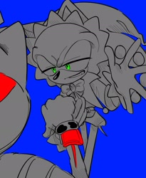 Size: 1806x2204 | Tagged: safe, artist:tamjeong_sonic, shadow the hedgehog, sonic the hedgehog, blue background, duo, gay, grin, jester outfit, jester sonic, king shadow, lidded eyes, limited palette, shadow x sonic, shipping, simple background, smile