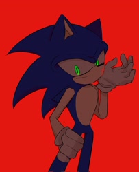 Size: 1663x2048 | Tagged: safe, artist:tamjeong_sonic, sonic the hedgehog, blood, blood on face, injured, red background, simple background, solo, standing