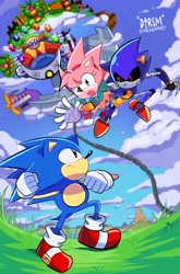 Size: 2698x4096 | Tagged: safe, artist:daereamart, amy rose, metal sonic, sonic the hedgehog, sonic cd, little planet