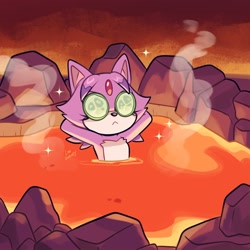 Size: 2500x2500 | Tagged: safe, artist:loulubally, blaze the cat, cucumber, lava, lava bathing