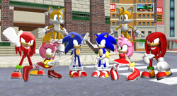 Size: 1214x658 | Tagged: safe, artist:thenewsonicchannel, amy rose, knuckles the echidna, miles "tails" prower, sonic the hedgehog