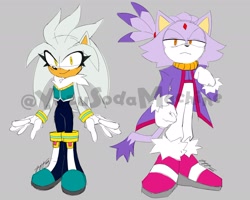 Size: 2048x1641 | Tagged: safe, artist:yuzusodamachine, blaze the cat, silver the hedgehog, gender swap