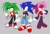 Size: 2048x1392 | Tagged: safe, artist:yuzusodamachine, sonia the hedgehog, sonic the hedgehog, gender swap, manic the hedgehog, siblings, trio