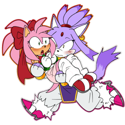 Size: 1280x1280 | Tagged: safe, artist:bunpilled, amy rose, blaze the cat, amy x blaze, shipping