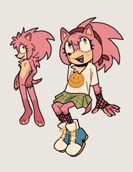 Size: 1256x1620 | Tagged: safe, artist:frulleboi, amy rose, hedgehog, natural alt, natural amy rose, redesign, shirt, shoes, skirt