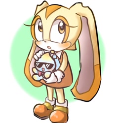 Size: 1117x1157 | Tagged: safe, artist:h05h1_sonic, cheese (chao), cream the rabbit, chao, duo, neutral chao, sunglasses