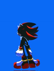 Size: 1574x2048 | Tagged: safe, artist:tamjeong_sonic, shadow the hedgehog, blue background, simple background, solo, standing