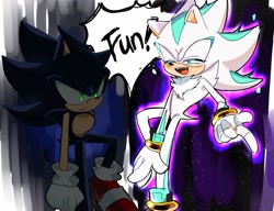 Size: 2048x1574 | Tagged: safe, artist:tamjeong_sonic, shadow the hedgehog, sonic the hedgehog, dark form, dark sonic, duo, english text, hyper form, hyper shadow, smile