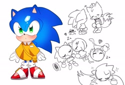 Size: 2048x1385 | Tagged: safe, artist:tamjeong_sonic, amy rose, knuckles the echidna, miles "tails" prower, robotnik, sonic the hedgehog, aged down, bag, child, group, kindergarten uniform, school uniform, shirt