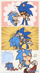 Size: 869x1576 | Tagged: safe, artist:t0risugari, sonic the hedgehog, classic sonic, duo, self paradox