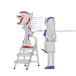 Size: 2000x2000 | Tagged: safe, artist:smileandmiso, maria robotnik, shadow the hedgehog, human, duo, height chart, standing