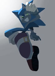 Size: 738x1024 | Tagged: safe, artist:sudousuto, sonic the hedgehog, full body, grey background, grin, simple background, smile, solo