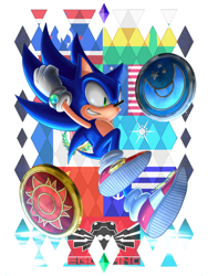 Size: 1536x2048 | Tagged: safe, artist:leoandreeda, sonic unleashed, chip's necklace, flag, full body, grin, smile, solo, speedpaint in description