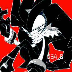 Size: 400x400 | Tagged: safe, artist:34_6, silver the hedgehog, looking at viewer, monochrome, red background, simple background, sitting, smile, solo