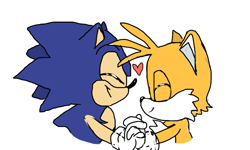 Size: 871x522 | Tagged: safe, artist:sontailsfan22, miles "tails" prower, sonic the hedgehog, 2024, bust, classic sonic, classic tails, cute, duo, eyes closed, flat colors, gay, heart, holding hands, shipping, simple background, sketch, smile, sonabetes, sonic x tails, tailabetes, top surgery scars, trans male, transgender, white background