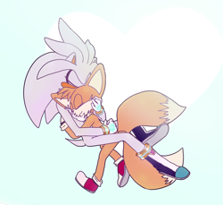 Size: 1196x1095 | Tagged: safe, artist:hedgieous, miles "tails" prower, silver the hedgehog, abstract background, duo, eyes closed, gay, hugging, redraw, shipping, silvails, smile