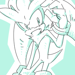 Size: 400x400 | Tagged: safe, artist:34_6, silver the hedgehog, green background, monochrome, mouth open, one fang, simple background, smile, solo