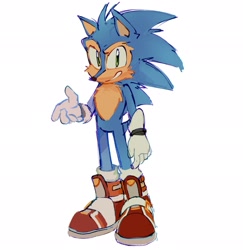 Size: 1994x2048 | Tagged: safe, artist:clumxy, sonic the hedgehog, 2024, boots, cheek fluff, chest fluff, looking at viewer, redesign, simple background, smile, solo, standing, white background